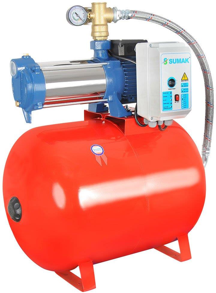 SUMAK 100LT YATIK TANKLI YATAY KADEMELİ PAKET HİDROFOR