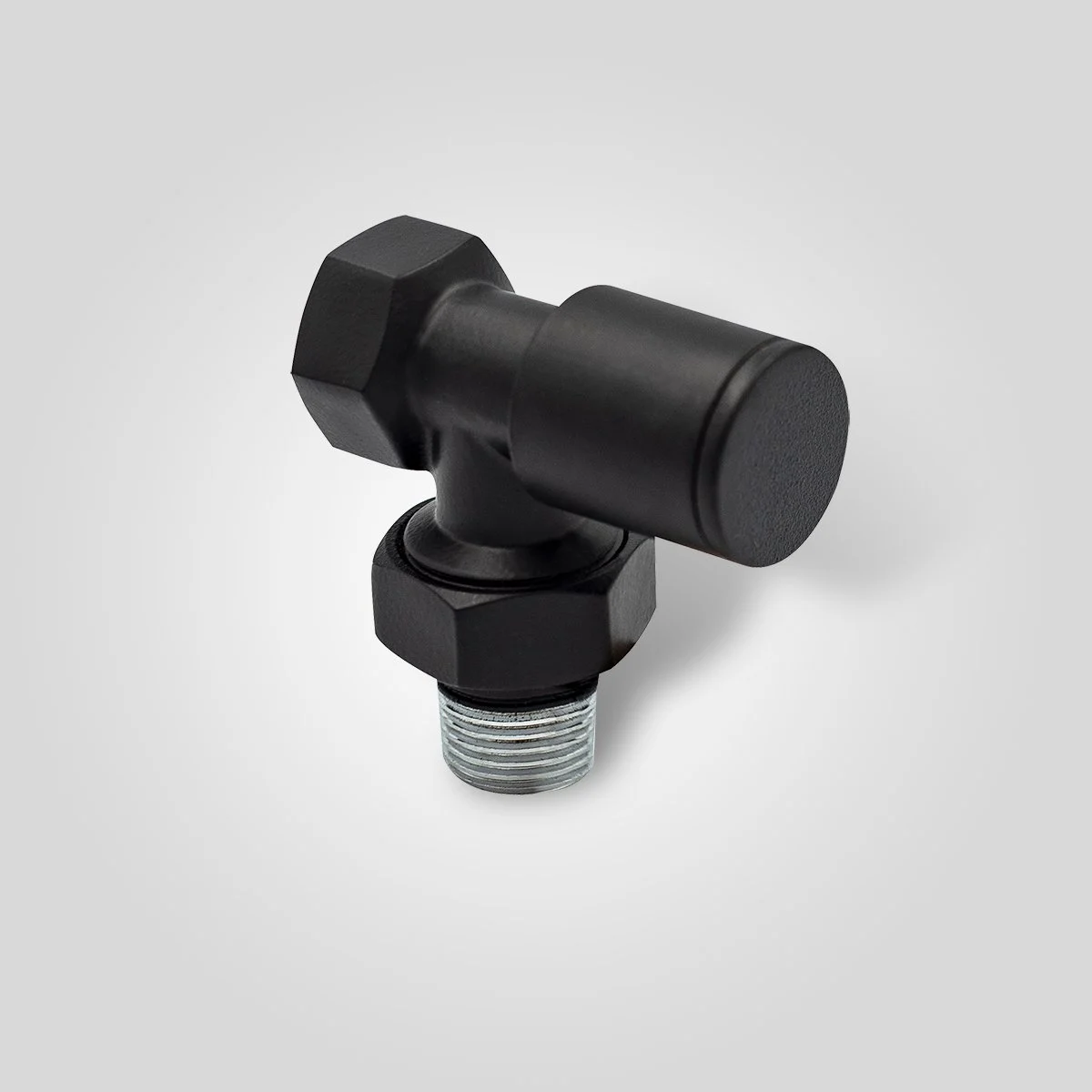 1/2" EDP BOYALI KÖŞE RADYATÖR VANASI METAL (PİRİNÇ) VOLAN - MAT SIYAH